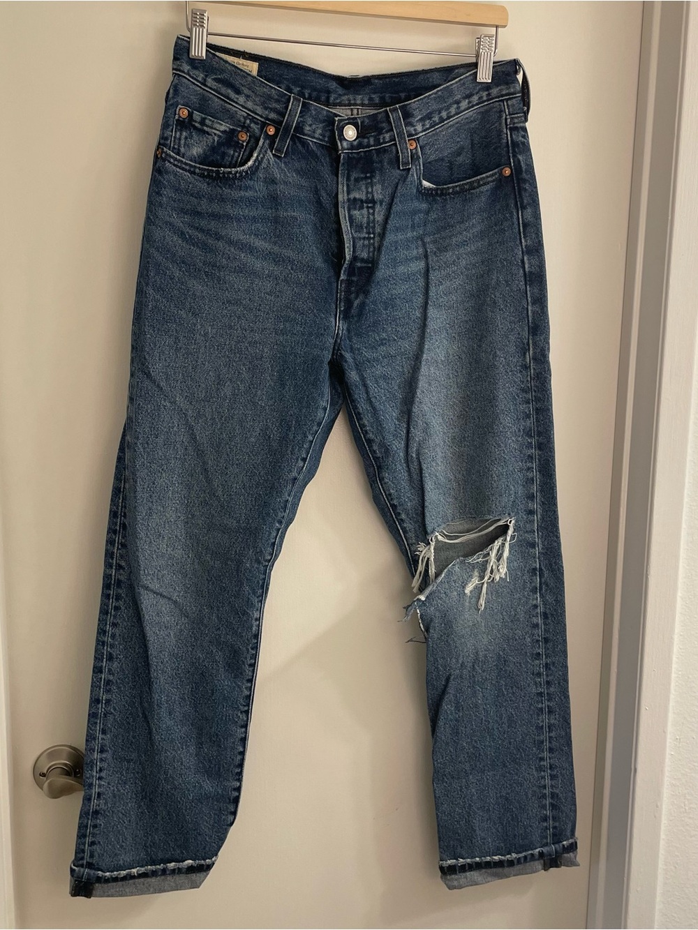 Levi's 501 Straight Leg Distressed Blue Jeans